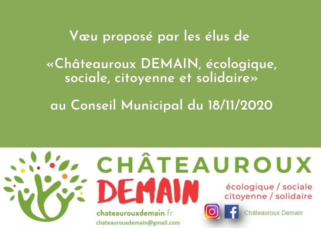 Lire la suite à propos de l’article Voeu proposé par les élus de Châteauroux Demain au conseil municipal du 18/11/2020